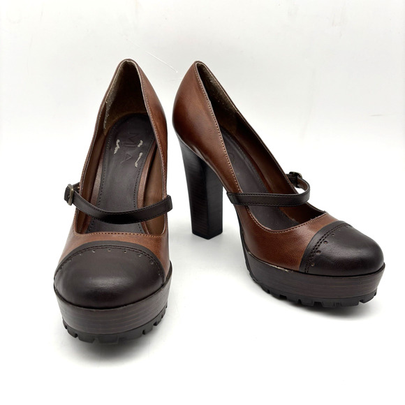 Vintage MIA 'Hawthorne' Two Tone Faux Leather Chunky Heel Mary Jane Pumps 8.5M - Picture 1 of 16